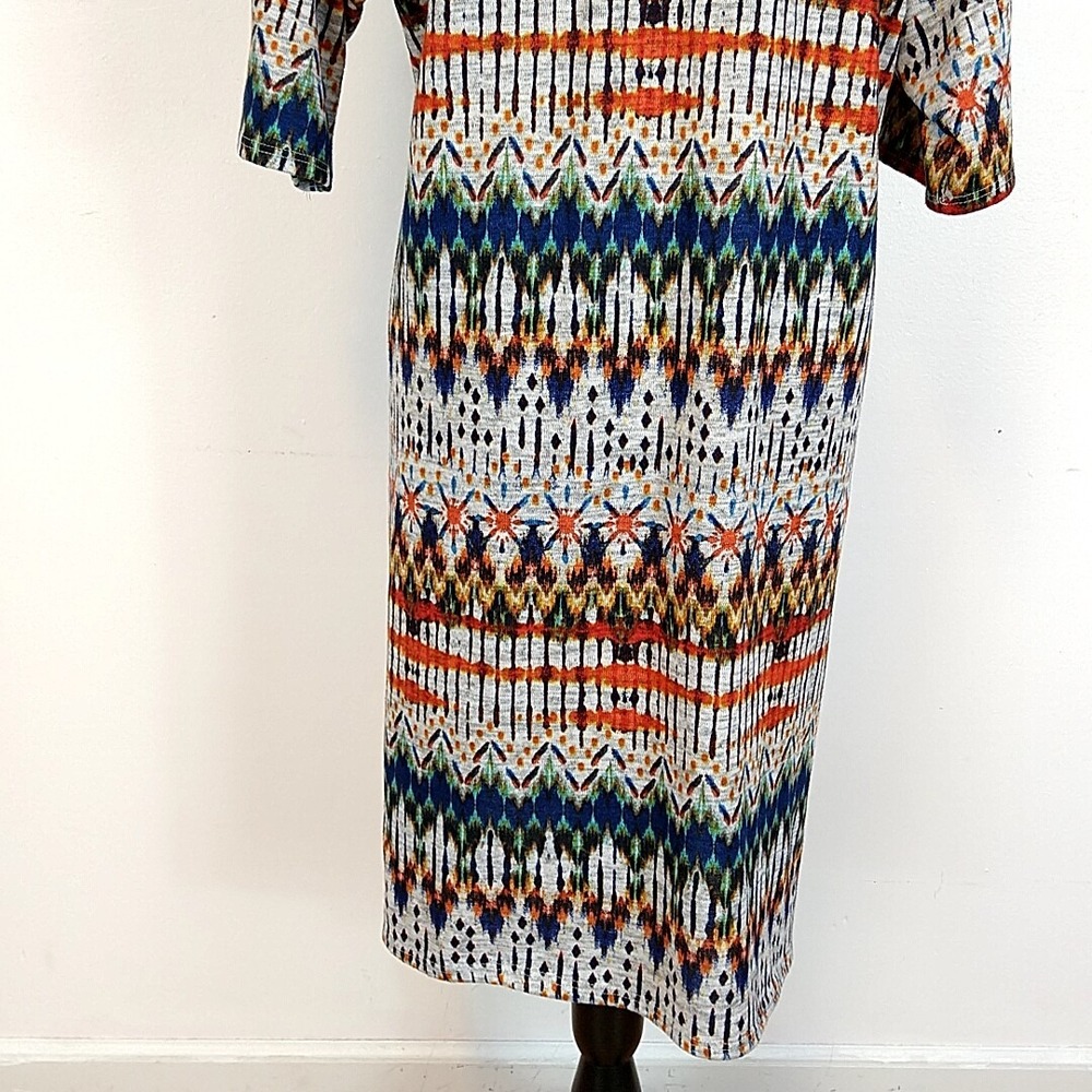 LuLaRoe Lindsay Kimono Women Medium Multicolor Geometric Ikat Open Cardigan - Picture 6 of 8